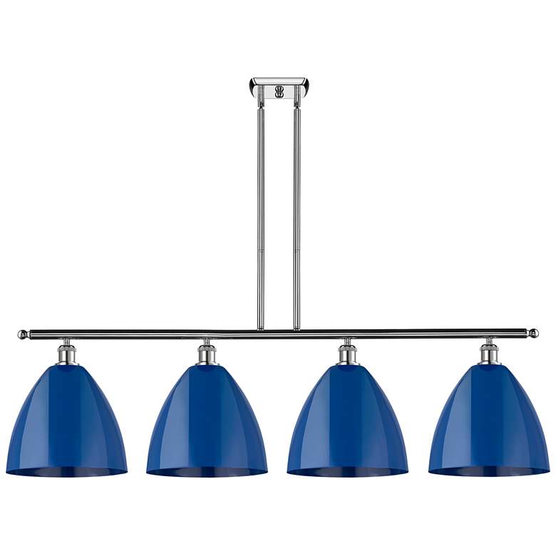 Image 1 Plymouth Dome 50.25"W 4 Light Chrome Stem Hung Island Light w/ Blue Sh