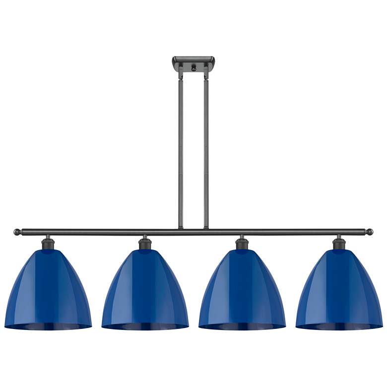 Image 1 Plymouth Dome 50.25"W 4 Light Matte Black Stem Island Light w/ Blue Sh