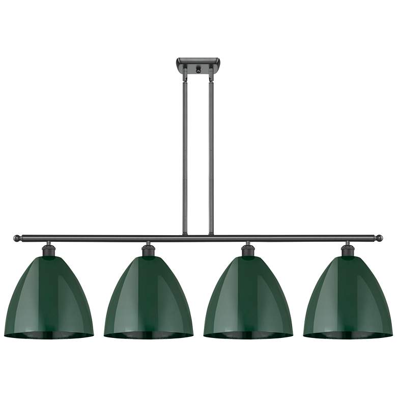 Image 1 Plymouth Dome 50.25"W 4 Light Matte Black Stem Island Light w/ Green S