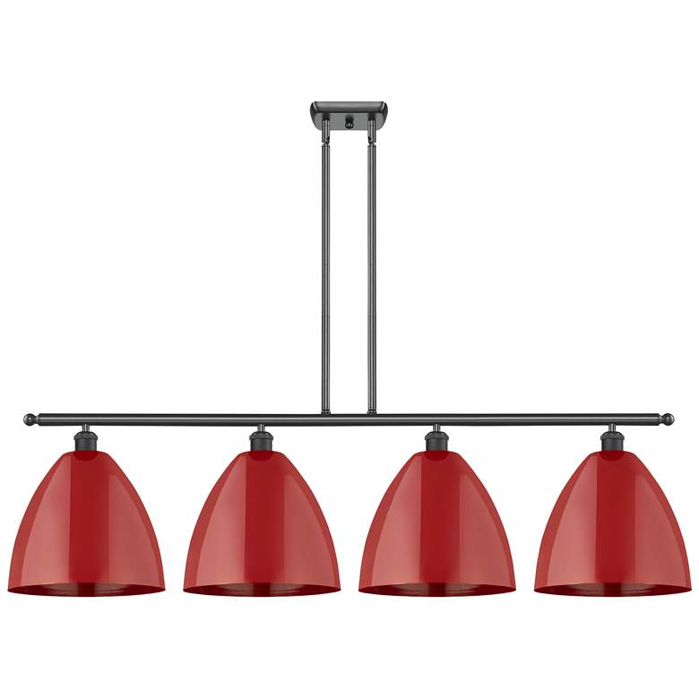 Image 1 Plymouth Dome 50.25"W 4 Light Matte Black Stem Island Light w/ Red Sha