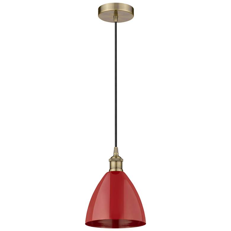 Image 1 Plymouth Dome 7.5" Wide Antique Brass Corded Mini Pendant w/ Red Shade