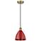Plymouth Dome 7.5" Wide Antique Brass Corded Mini Pendant w/ Red Shade