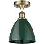 Plymouth Dome 7.5" Wide Antique Brass Semi Flush Mount w/ Green Shade
