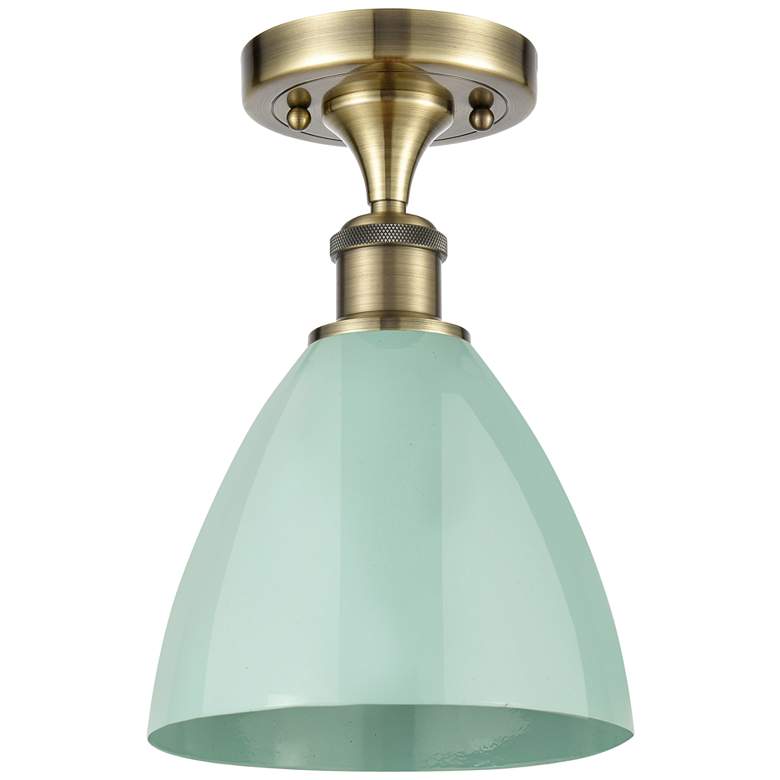 Image 1 Plymouth Dome 7.5" Wide Antique Brass Semi Flush Mount w/ Seafoam Shad