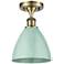 Plymouth Dome 7.5" Wide Antique Brass Semi Flush Mount w/ Seafoam Shad
