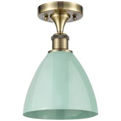 Plymouth Dome 7.5" Wide Antique Brass Semi Flush Mount w/ Seafoam Shad