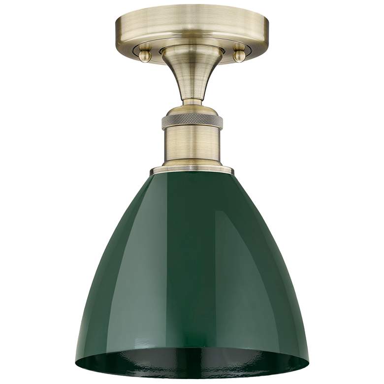 Image 1 Plymouth Dome 7.5" Wide Antique Brass Semi.Flush Mount With Green Shad