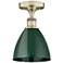 Plymouth Dome 7.5" Wide Antique Brass Semi.Flush Mount With Green Shad
