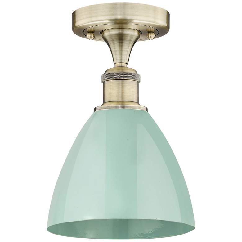 Image 1 Plymouth Dome 7.5" Wide Antique Brass Semi.Flush Mount With Seafoam Sh