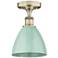 Plymouth Dome 7.5" Wide Antique Brass Semi.Flush Mount With Seafoam Sh