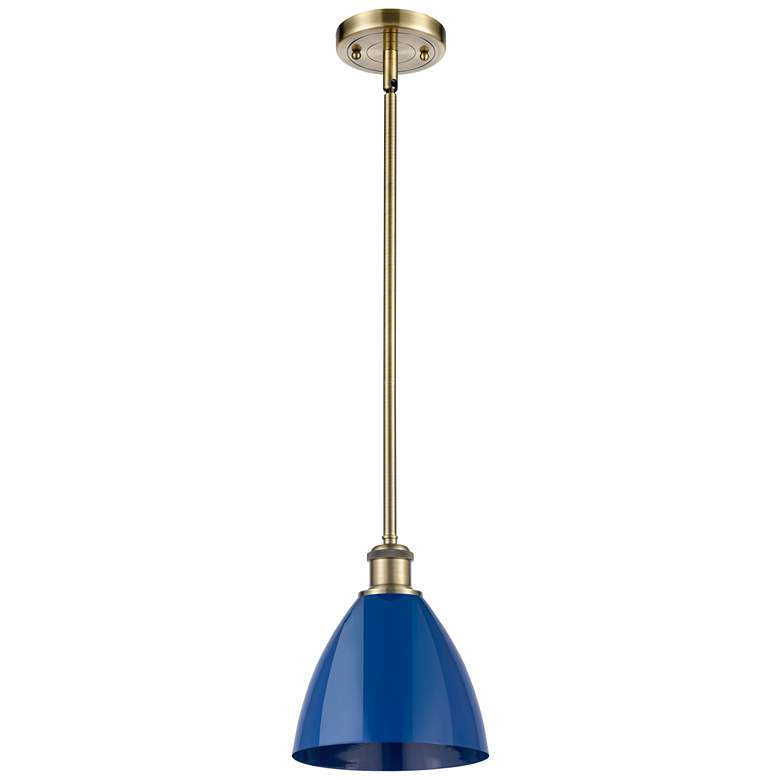 Image 1 Plymouth Dome 7.5" Wide Antique Brass Stem Hung Pendant w/ Blue Shade