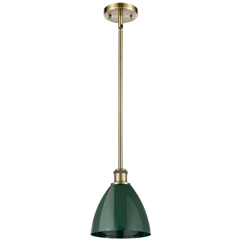 Image 1 Plymouth Dome 7.5" Wide Antique Brass Stem Hung Pendant w/ Green Shade