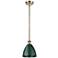 Plymouth Dome 7.5" Wide Antique Brass Stem Hung Pendant w/ Green Shade