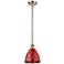 Plymouth Dome 7.5" Wide Antique Brass Stem Hung Pendant w/ Red Shade