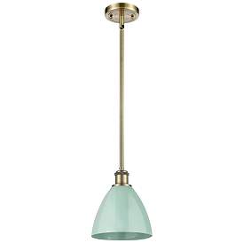 Image1 of Plymouth Dome 7.5" Wide Antique Brass Stem Hung Pendant w/ Seafoam Sha