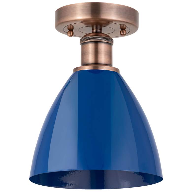 Image 1 Plymouth Dome 7.5" Wide Antique Copper Semi.Flush Mount With Blue Shad
