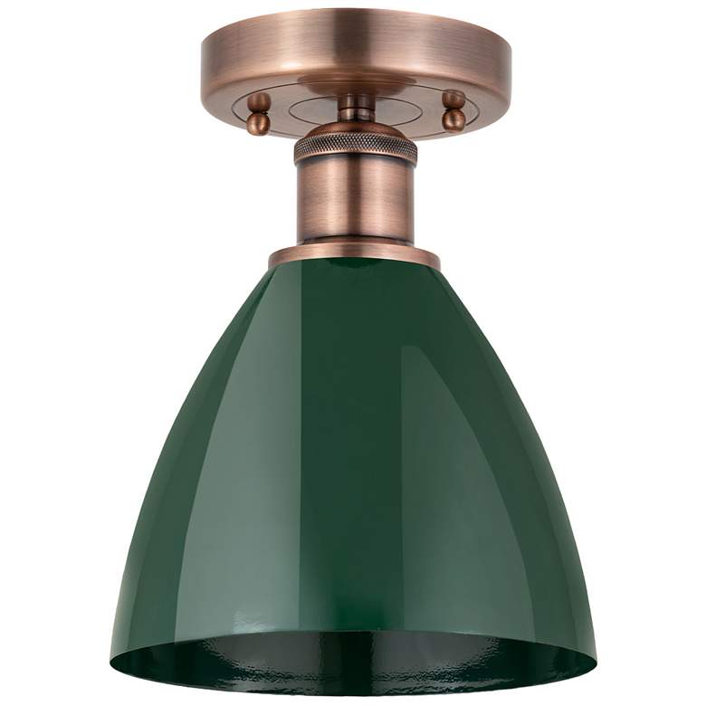 Image 1 Plymouth Dome 7.5" Wide Antique Copper Semi.Flush Mount With Green Sha