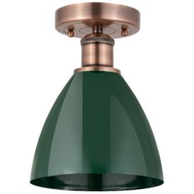 Plymouth Dome 7.5" Wide Antique Copper Semi.Flush Mount With Green Sha Plymouth Dome 7.5" Wide Antique Copper Semi.Flush Mount With Green Sha