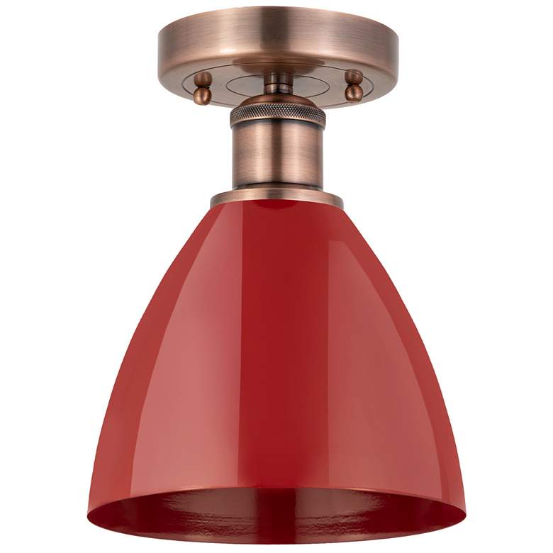 Image 1 Plymouth Dome 7.5" Wide Antique Copper Semi.Flush Mount With Red Shade