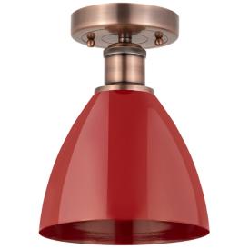 Plymouth Dome 7.5" Wide Antique Copper Semi.Flush Mount With Red Shade Plymouth Dome 7.5" Wide Antique Copper Semi.Flush Mount With Red Shade
