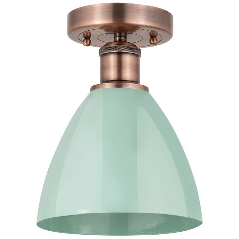 Image 1 Plymouth Dome 7.5" Wide Antique Copper Semi.Flush Mount With Seafoam S
