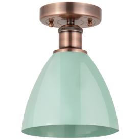 Plymouth Dome 7.5" Wide Antique Copper Semi.Flush Mount With Seafoam S Plymouth Dome 7.5" Wide Antique Copper Semi.Flush Mount With Seafoam S