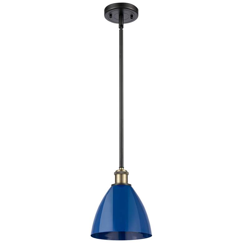 Image 1 Plymouth Dome 7.5" Wide Black Brass Stem Hung Pendant w/ Blue Shade