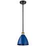 Plymouth Dome 7.5" Wide Black Brass Stem Hung Pendant w/ Blue Shade