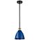 Plymouth Dome 7.5" Wide Black Brass Stem Hung Pendant w/ Blue Shade