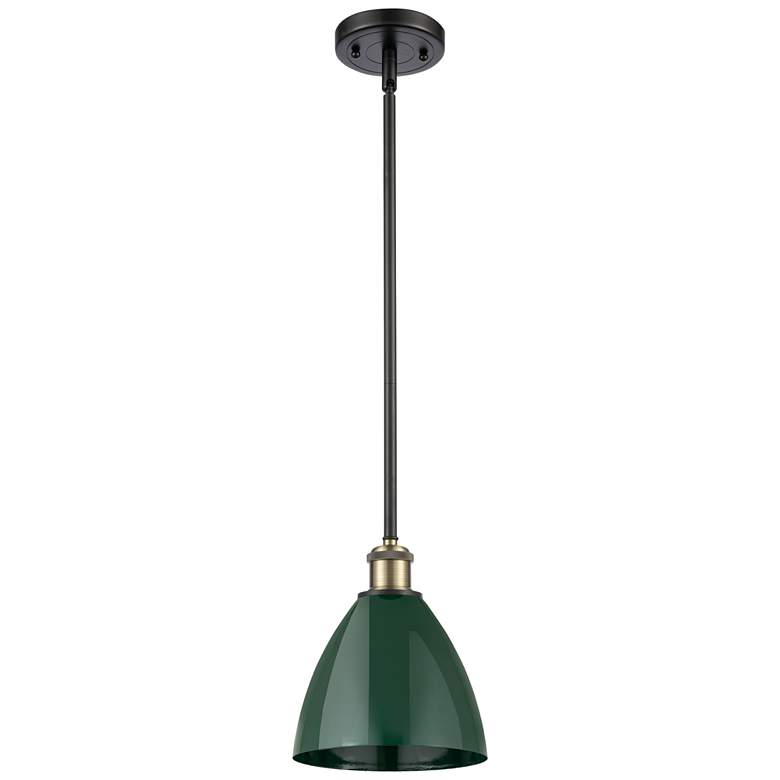 Image 1 Plymouth Dome 7.5" Wide Black Brass Stem Hung Pendant w/ Green Shade