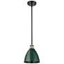 Plymouth Dome 7.5" Wide Black Brass Stem Hung Pendant w/ Green Shade
