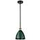 Plymouth Dome 7.5" Wide Black Brass Stem Hung Pendant w/ Green Shade