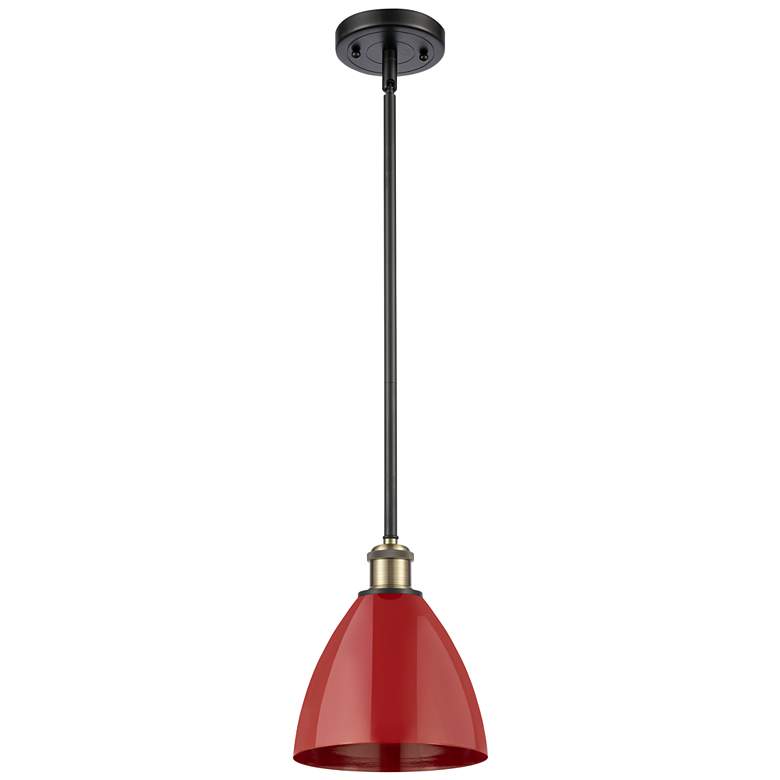 Image 1 Plymouth Dome 7.5" Wide Black Brass Stem Hung Pendant w/ Red Shade