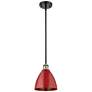 Plymouth Dome 7.5" Wide Black Brass Stem Hung Pendant w/ Red Shade