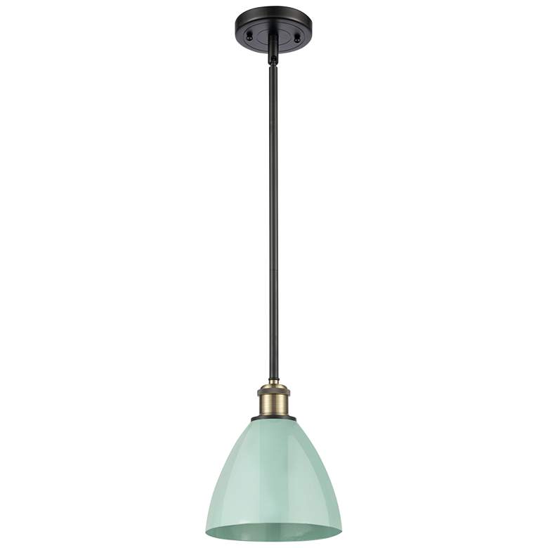 Image 1 Plymouth Dome 7.5" Wide Black Brass Stem Hung Pendant w/ Seafoam Shade