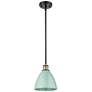 Plymouth Dome 7.5" Wide Black Brass Stem Hung Pendant w/ Seafoam Shade