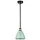Plymouth Dome 7.5" Wide Black Brass Stem Hung Pendant w/ Seafoam Shade