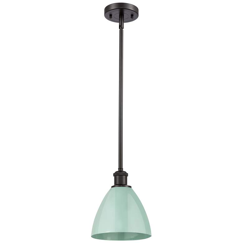Image 1 Plymouth Dome 7.5" Wide Bronze Stem Hung Pendant w/ Seafoam Shade
