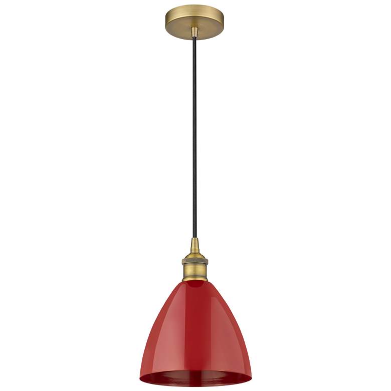 Image 1 Plymouth Dome 7.5" Wide Brushed Brass Corded Mini Pendant w/ Red Shade