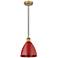 Plymouth Dome 7.5" Wide Brushed Brass Corded Mini Pendant w/ Red Shade
