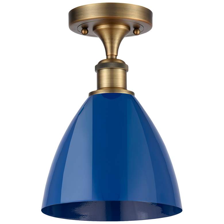 Image 1 Plymouth Dome 7.5" Wide Brushed Brass Semi Flush Mount w/ Blue Shade