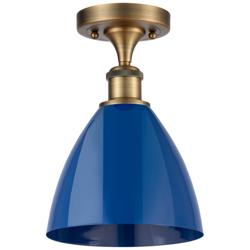 Plymouth Dome 7.5" Wide Brushed Brass Semi Flush Mount w/ Blue Shade