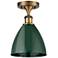 Plymouth Dome 7.5" Wide Brushed Brass Semi Flush Mount w/ Green Shade