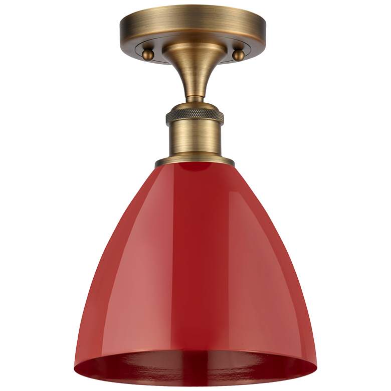 Image 1 Plymouth Dome 7.5" Wide Brushed Brass Semi Flush Mount w/ Red Shade