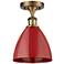 Plymouth Dome 7.5" Wide Brushed Brass Semi Flush Mount w/ Red Shade