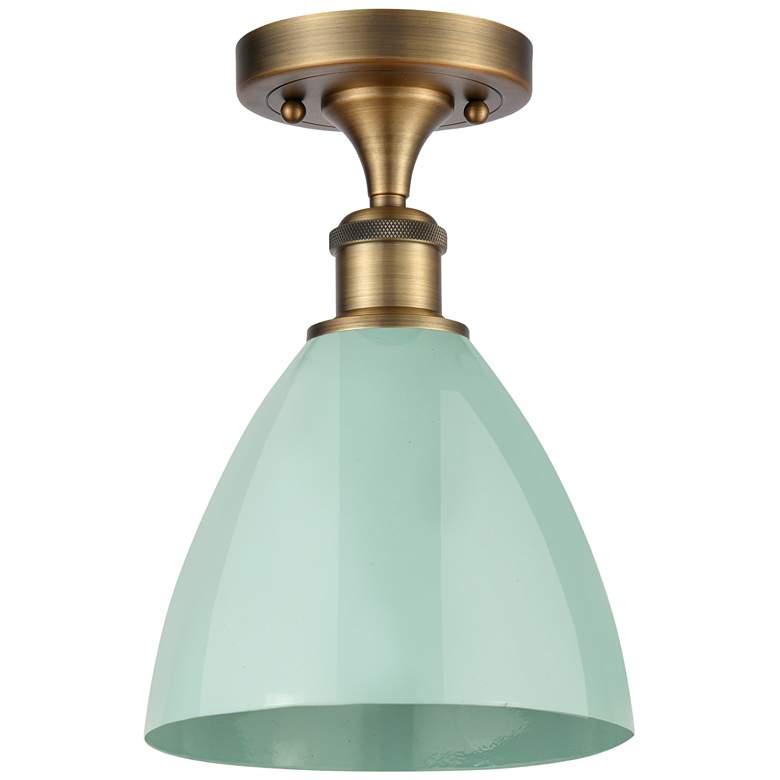Image 1 Plymouth Dome 7.5" Wide Brushed Brass Semi Flush Mount w/ Seafoam Shad