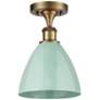 1_Plymouth Dome 7.5" Wide Brushed Brass Semi Flush Mount w/ Seafoam Shad