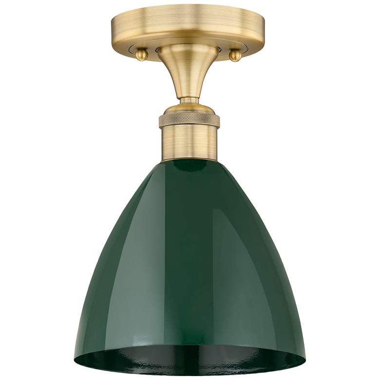 Image 1 Plymouth Dome 7.5" Wide Brushed Brass Semi.Flush Mount With Green Shad