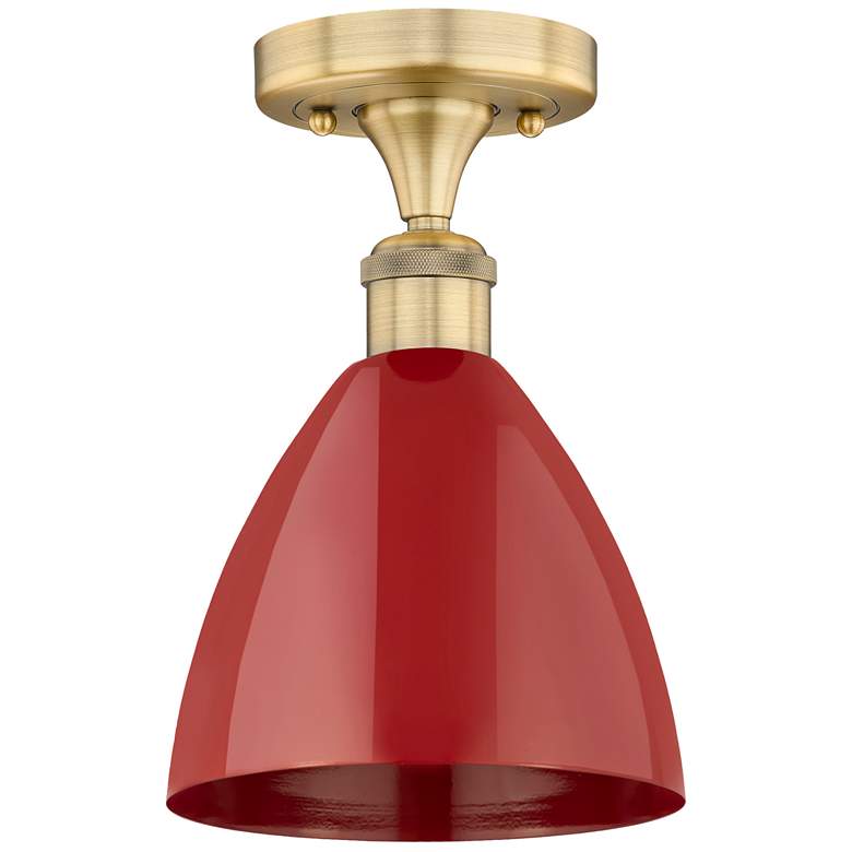 Image 1 Plymouth Dome 7.5" Wide Brushed Brass Semi.Flush Mount With Red Shade