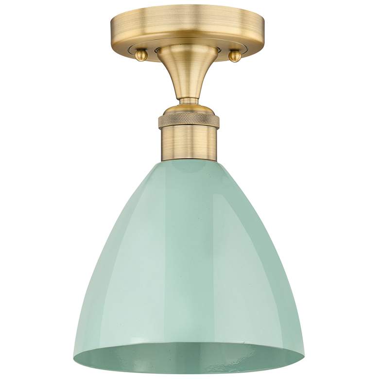 Image 1 Plymouth Dome 7.5" Wide Brushed Brass Semi.Flush Mount With Seafoam Sh